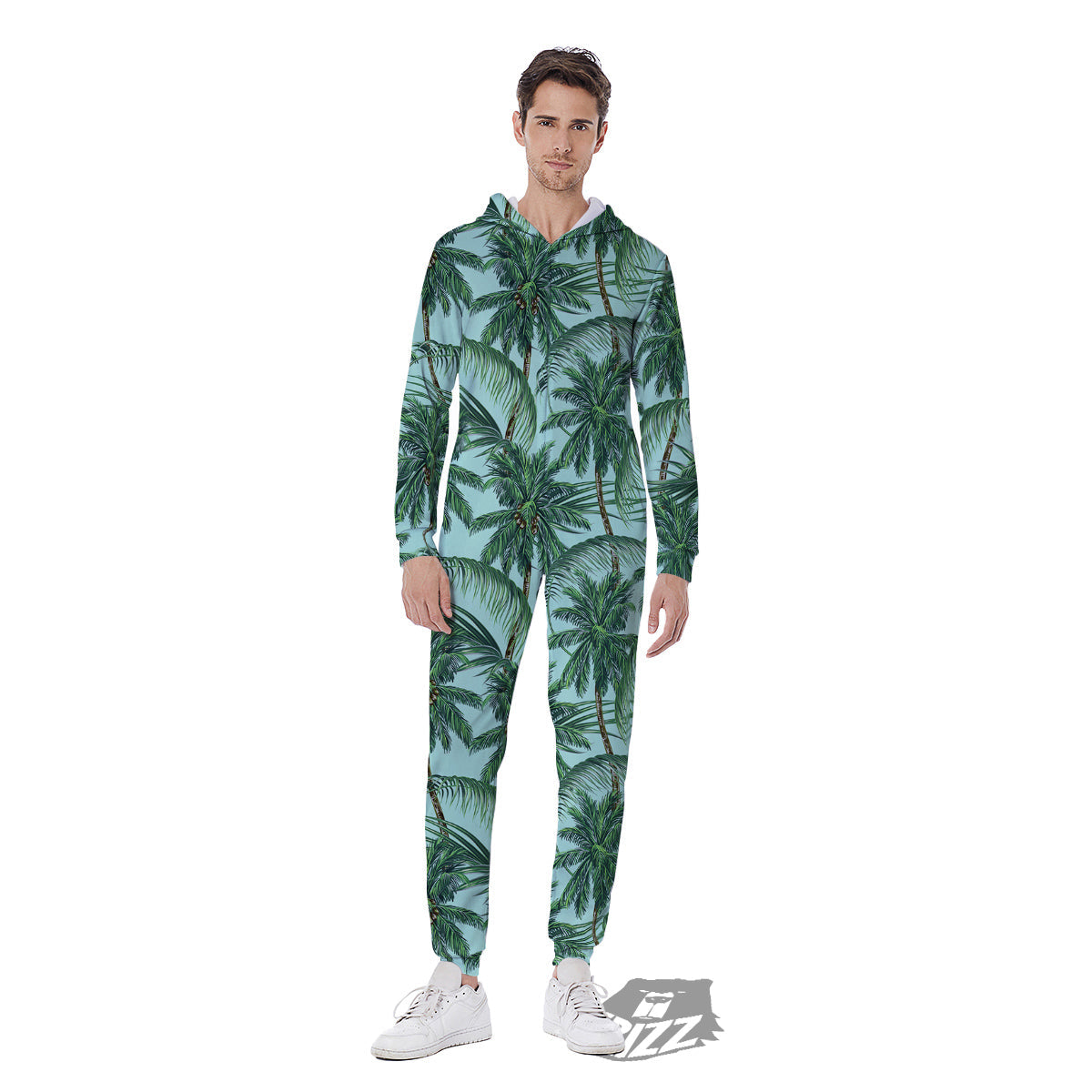 Coconut Leaf Print Men's Jumpsuit-grizzshop