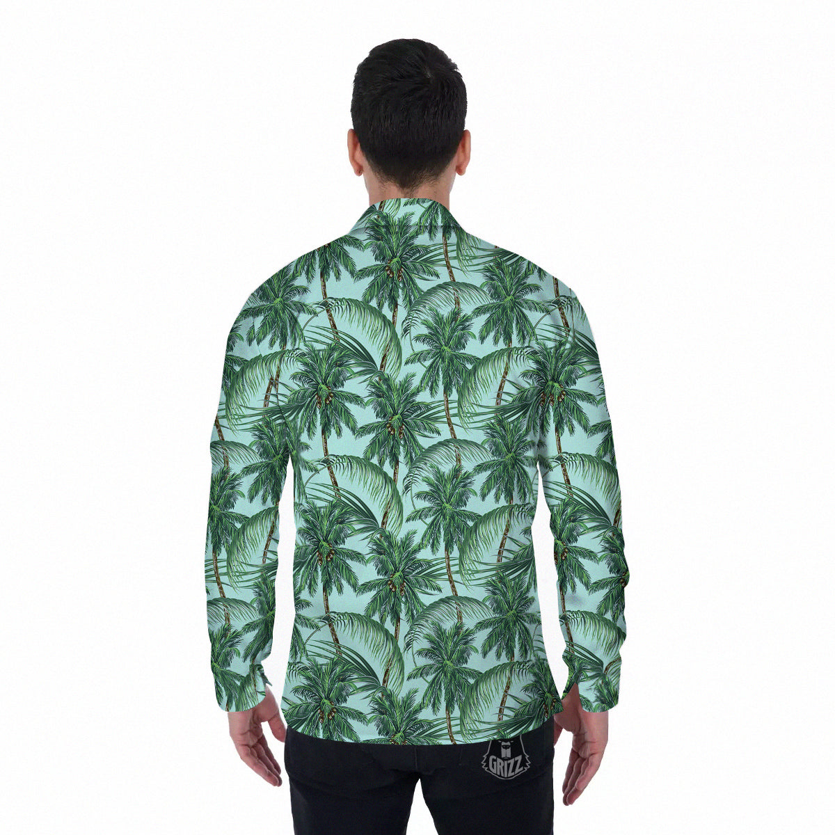 Coconut Leaf Print Men's Long Sleeve Shirts-grizzshop