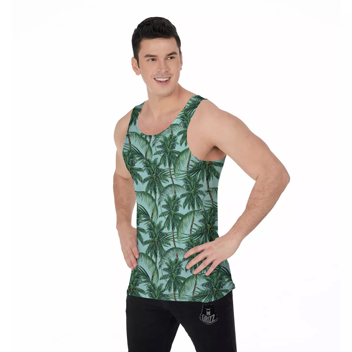 Coconut Leaf Print Men's Tank Top-grizzshop