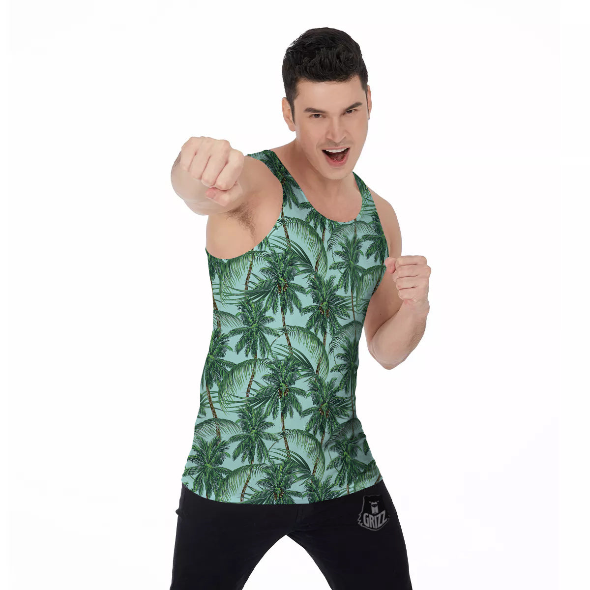 Coconut Leaf Print Men's Tank Top-grizzshop