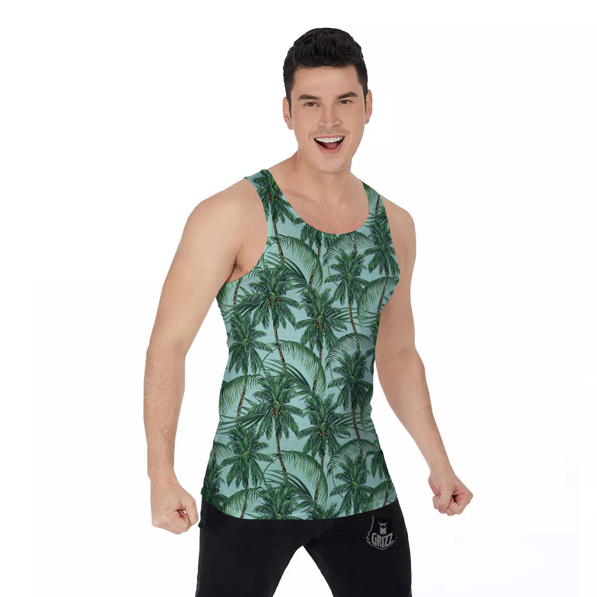 Coconut Leaf Print Men's Tank Top-grizzshop