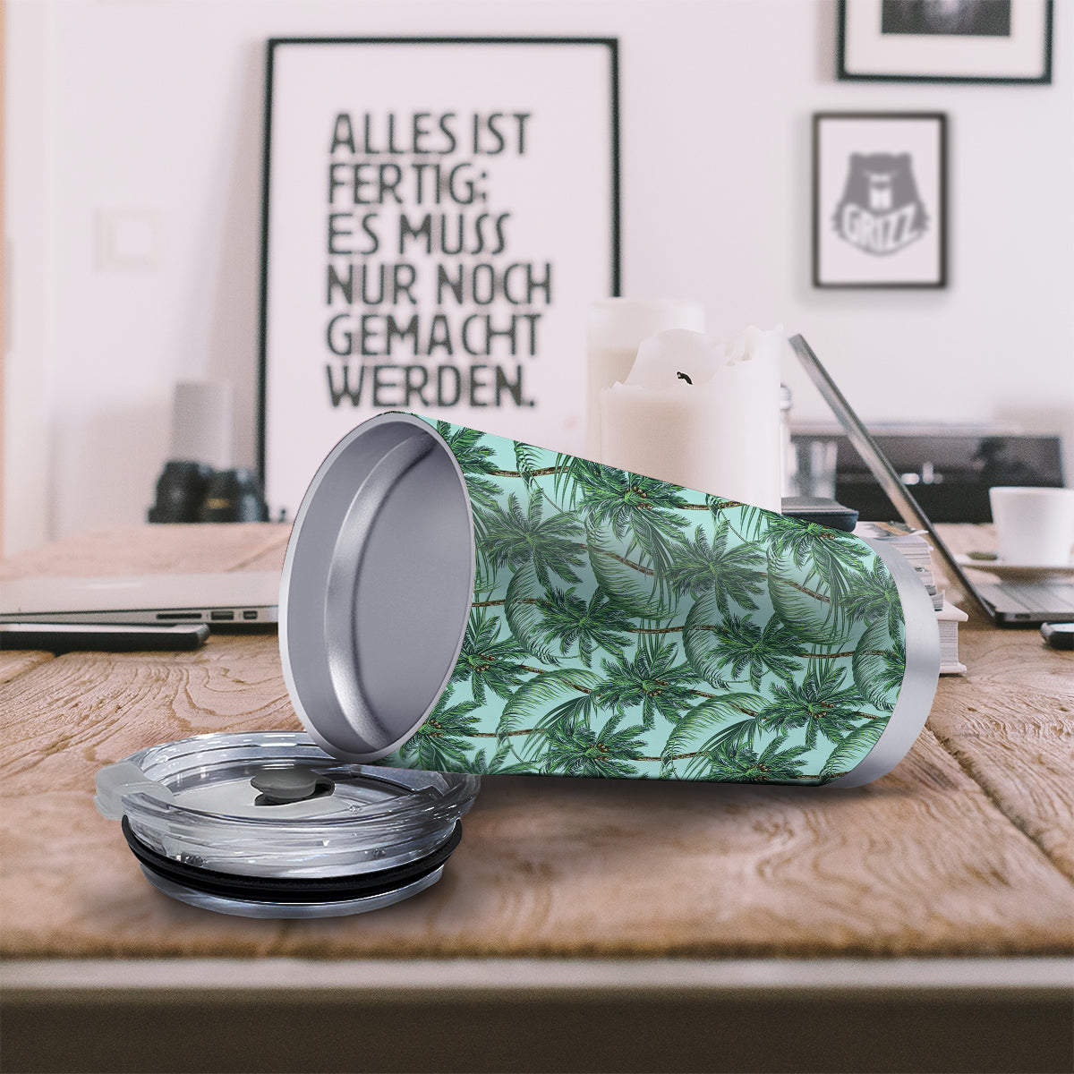 Coconut Leaf Print Tumbler-grizzshop