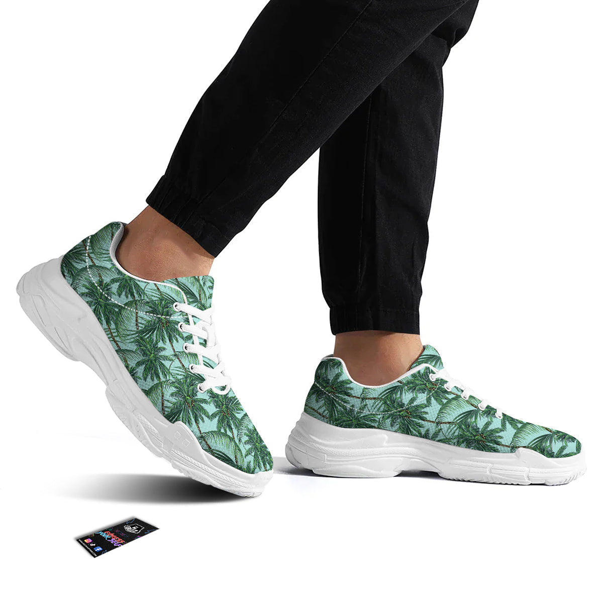 Coconut Leaf Print White Chunky Shoes-grizzshop