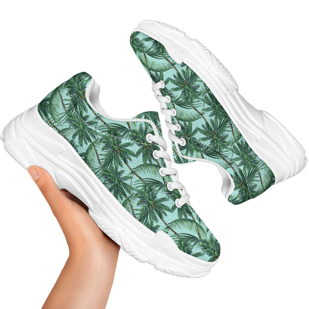 Coconut Leaf Print White Chunky Shoes-grizzshop