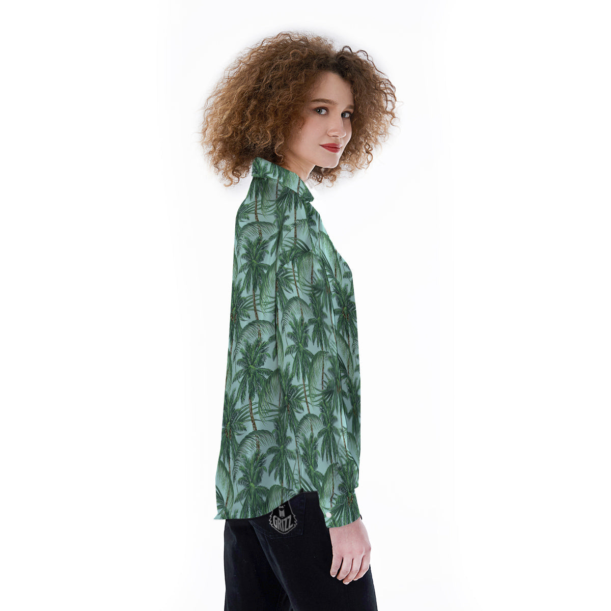 Coconut Leaf Print Women's Long Sleeve Shirts-grizzshop