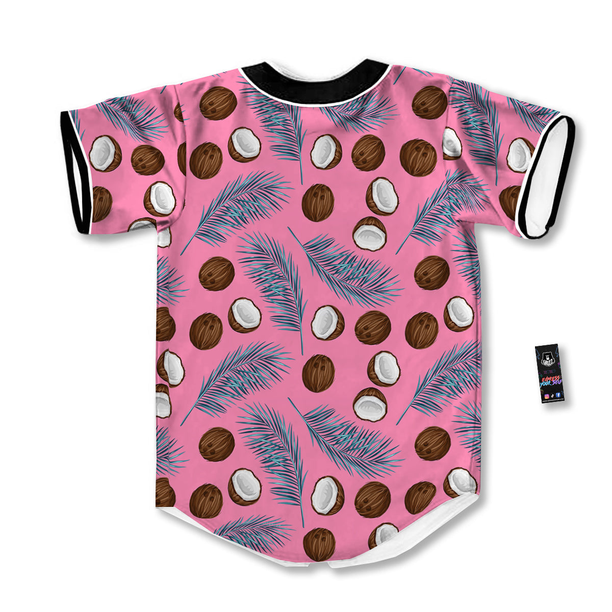 Coconut Pink And Palm Leaf Print Pattern Baseball Jersey-grizzshop
