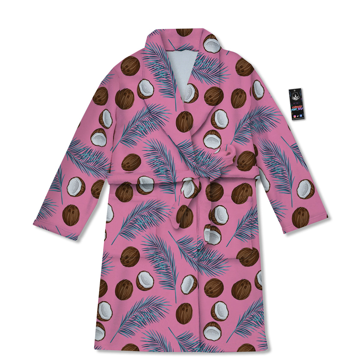Coconut Pink And Palm Leaf Print Pattern Bathrobe-grizzshop