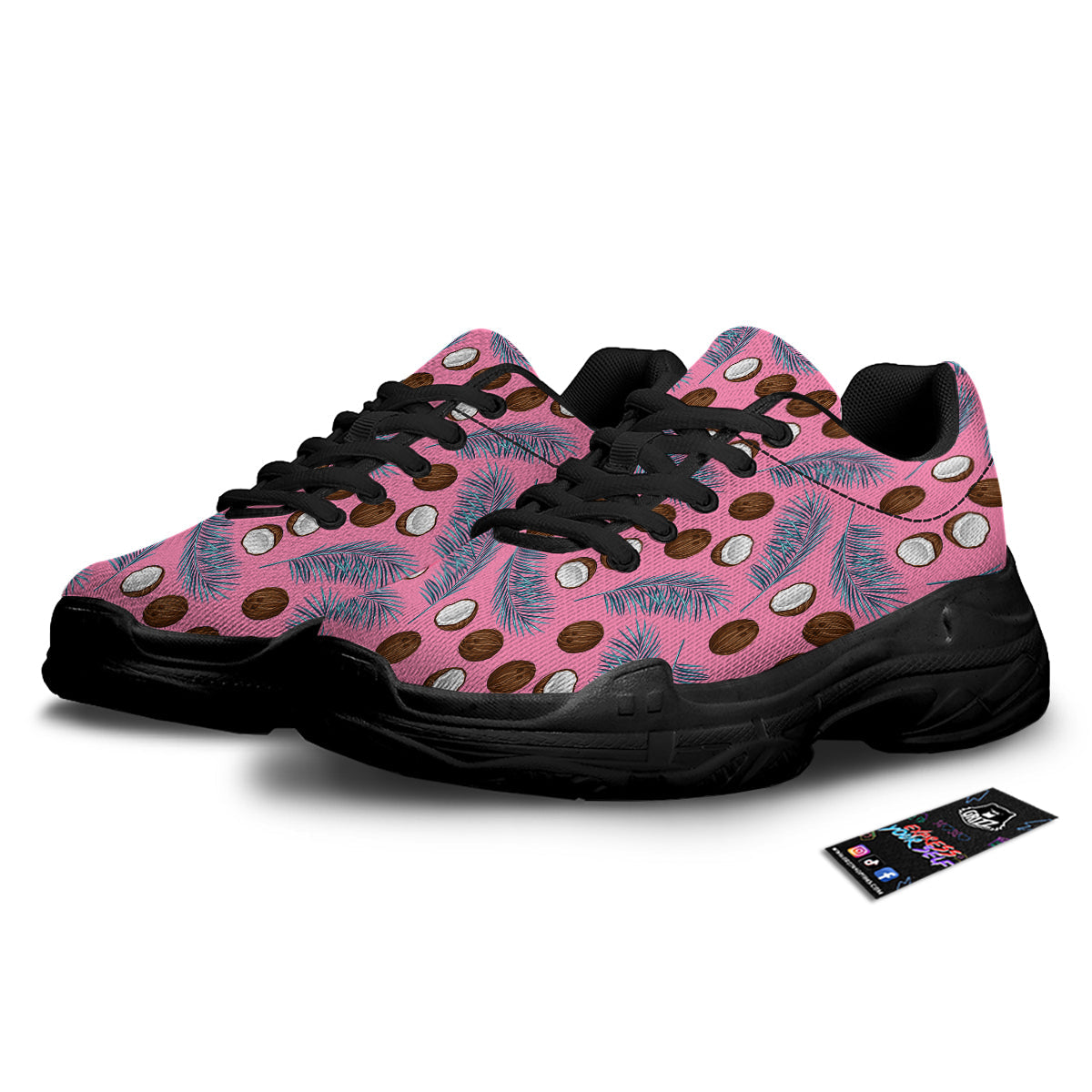 Coconut Pink And Palm Leaf Print Pattern Black Chunky Shoes-grizzshop