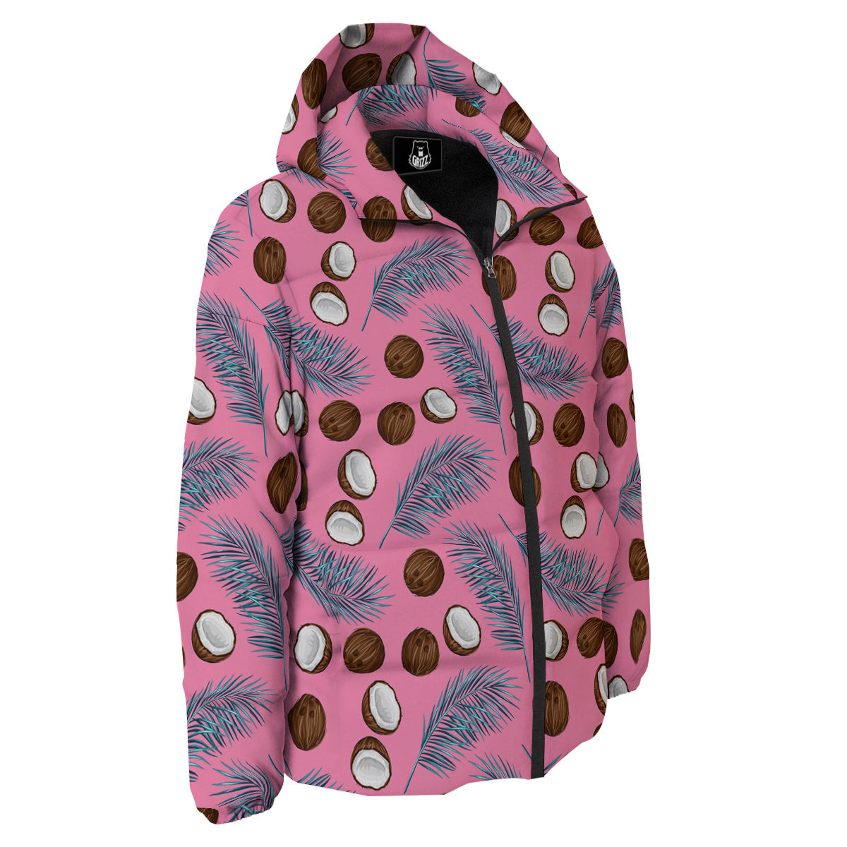 Coconut Pink And Palm Leaf Print Pattern Down Jacket-grizzshop