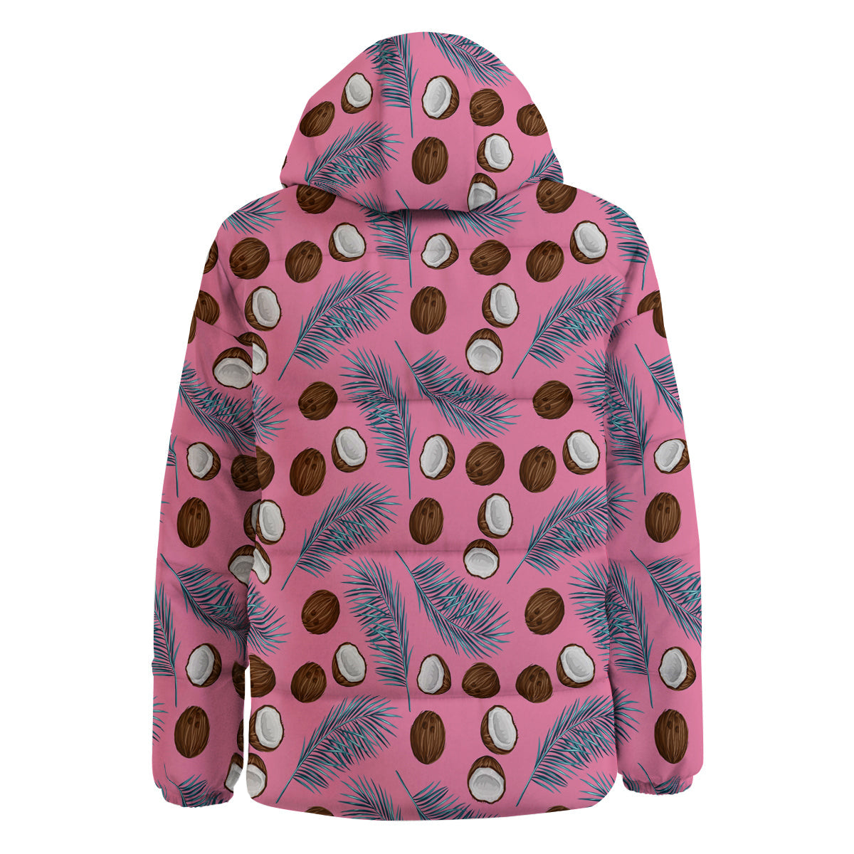 Coconut Pink And Palm Leaf Print Pattern Down Jacket-grizzshop