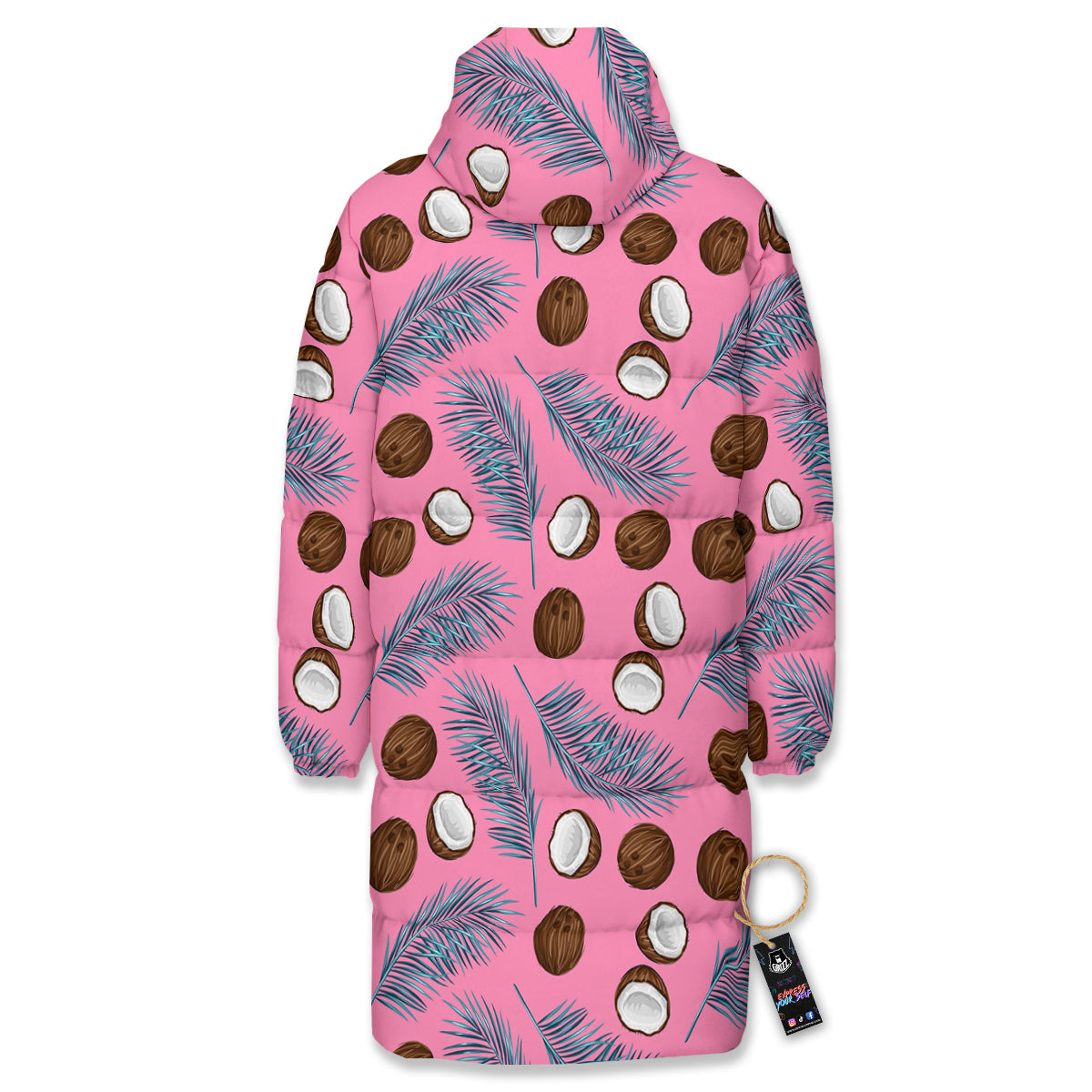 Coconut Pink And Palm Leaf Print Pattern Long Down Jacket-grizzshop