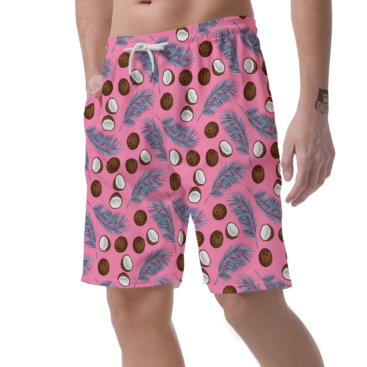 Coconut Pink And Palm Leaf Print Pattern Men's Shorts-grizzshop