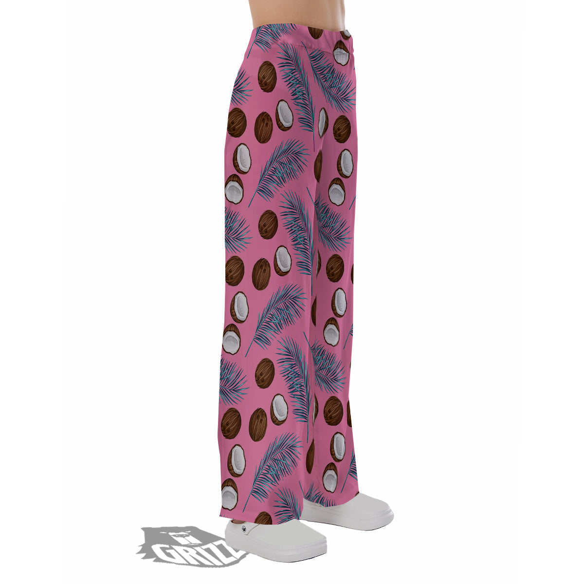 Coconut Pink And Palm Leaf Print Pattern Pajama Pants-grizzshop
