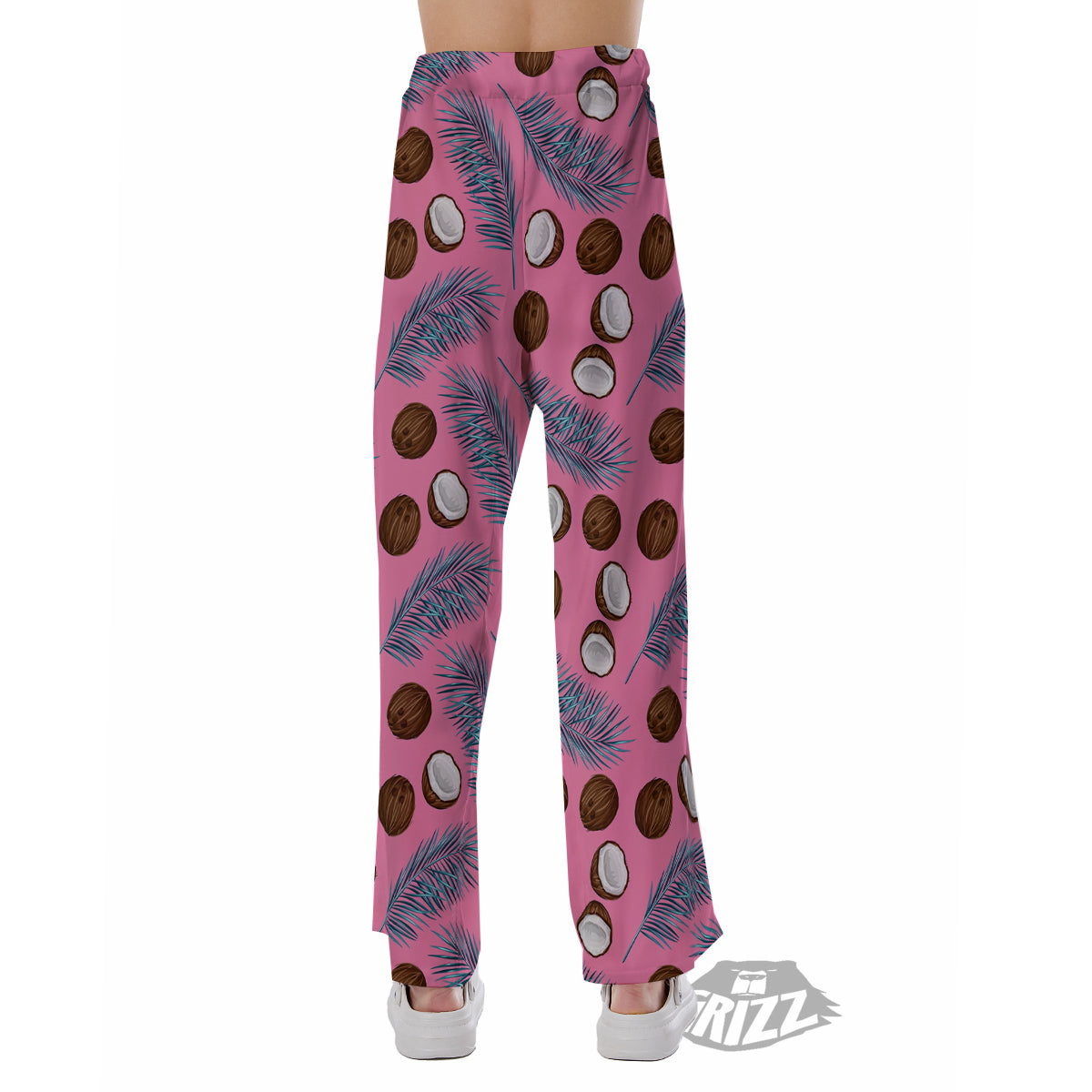Coconut Pink And Palm Leaf Print Pattern Pajama Pants-grizzshop