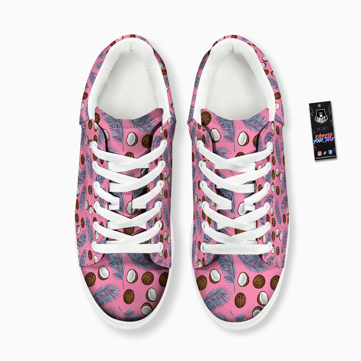 Coconut Pink And Palm Leaf Print Pattern Platform Shoes-grizzshop