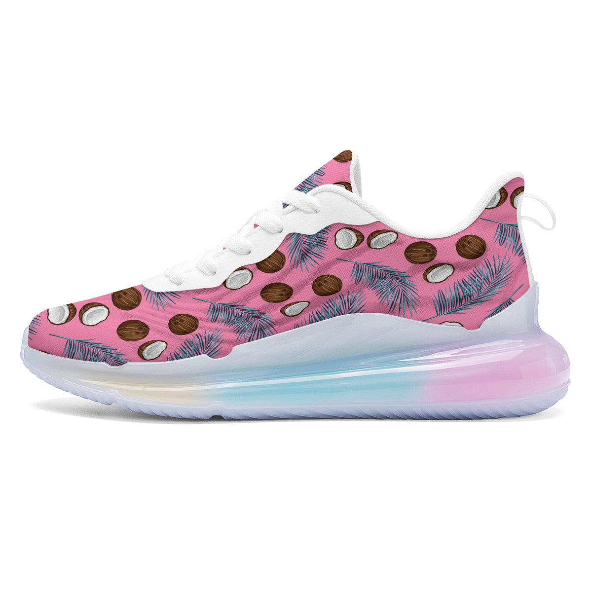 Coconut Pink And Palm Leaf Print Pattern Running Sneakers-grizzshop