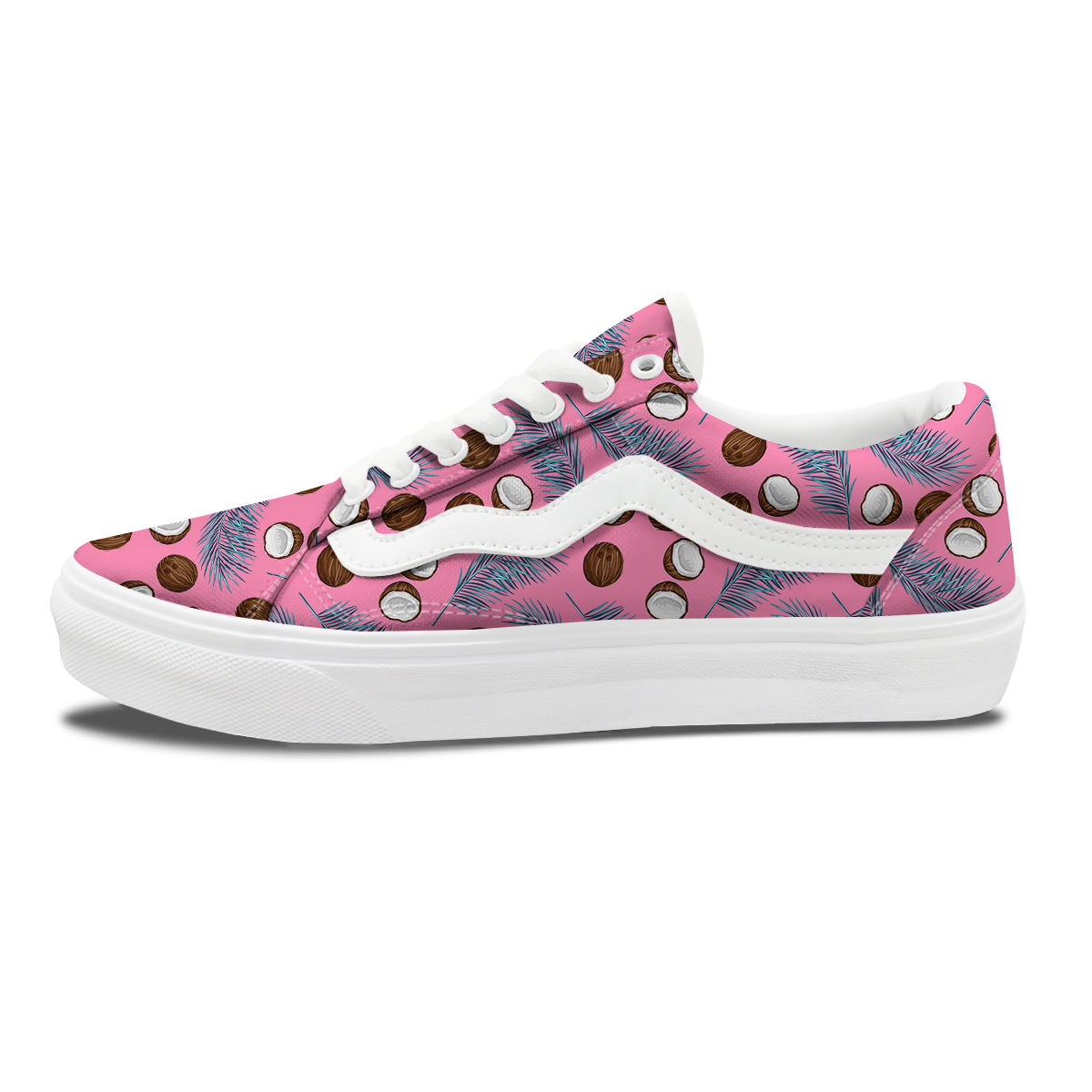 Coconut Pink And Palm Leaf Print Pattern Skate Shoes-grizzshop