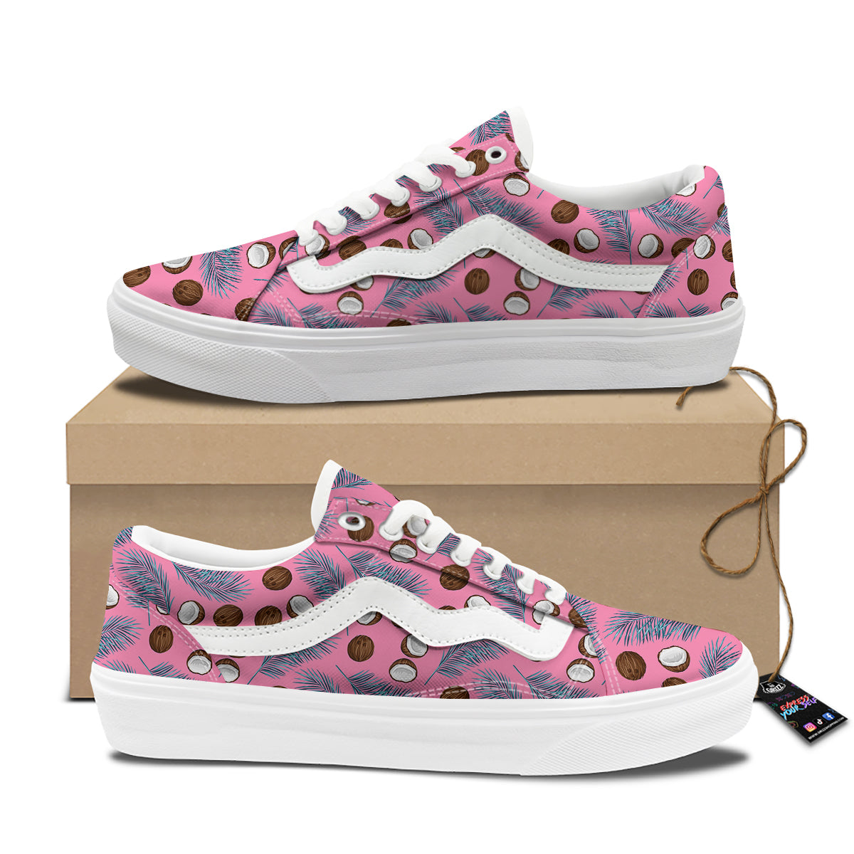 Coconut Pink And Palm Leaf Print Pattern Skate Shoes-grizzshop