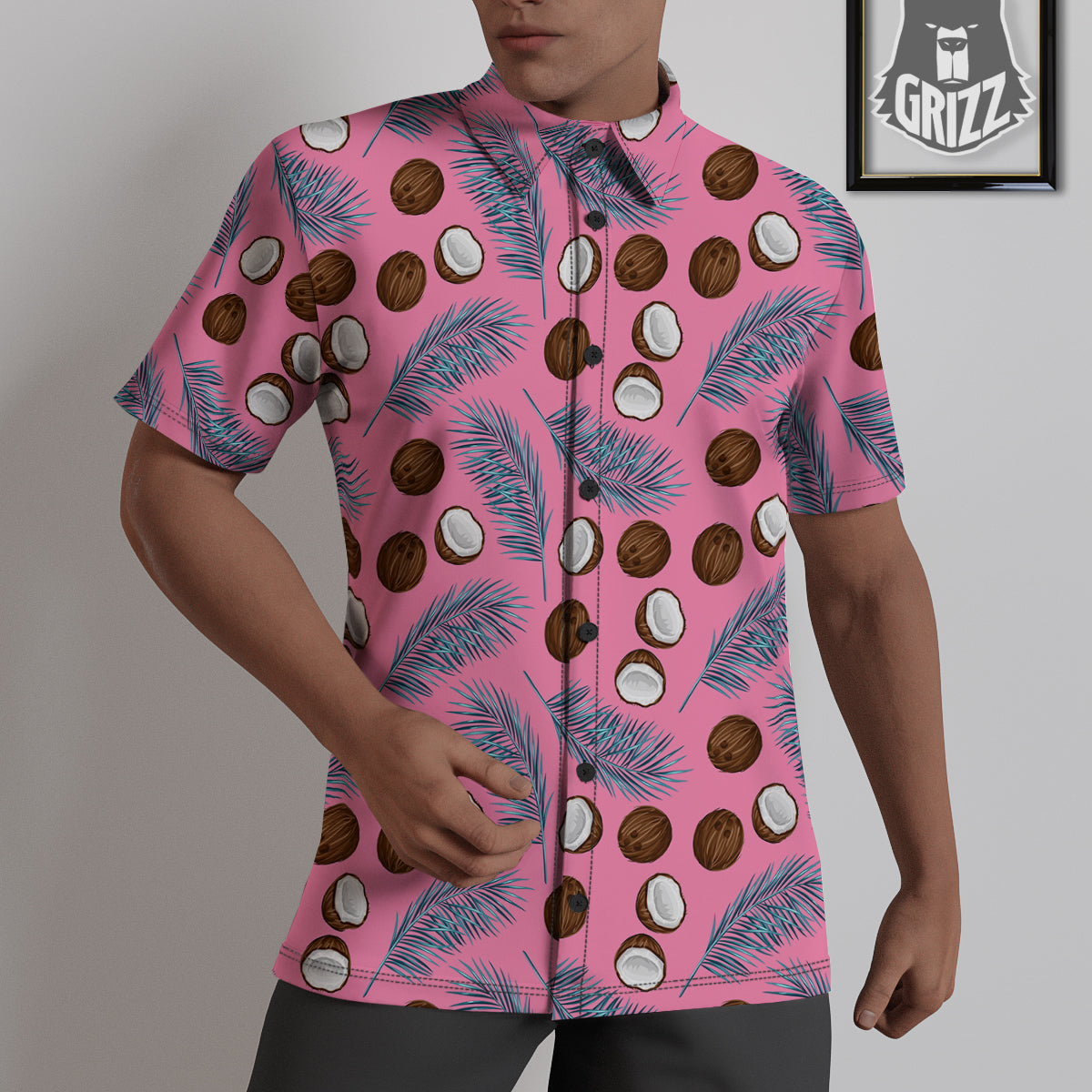 Coconut Pink And Palm Leaf Print Pattern Untucked Shirts-grizzshop
