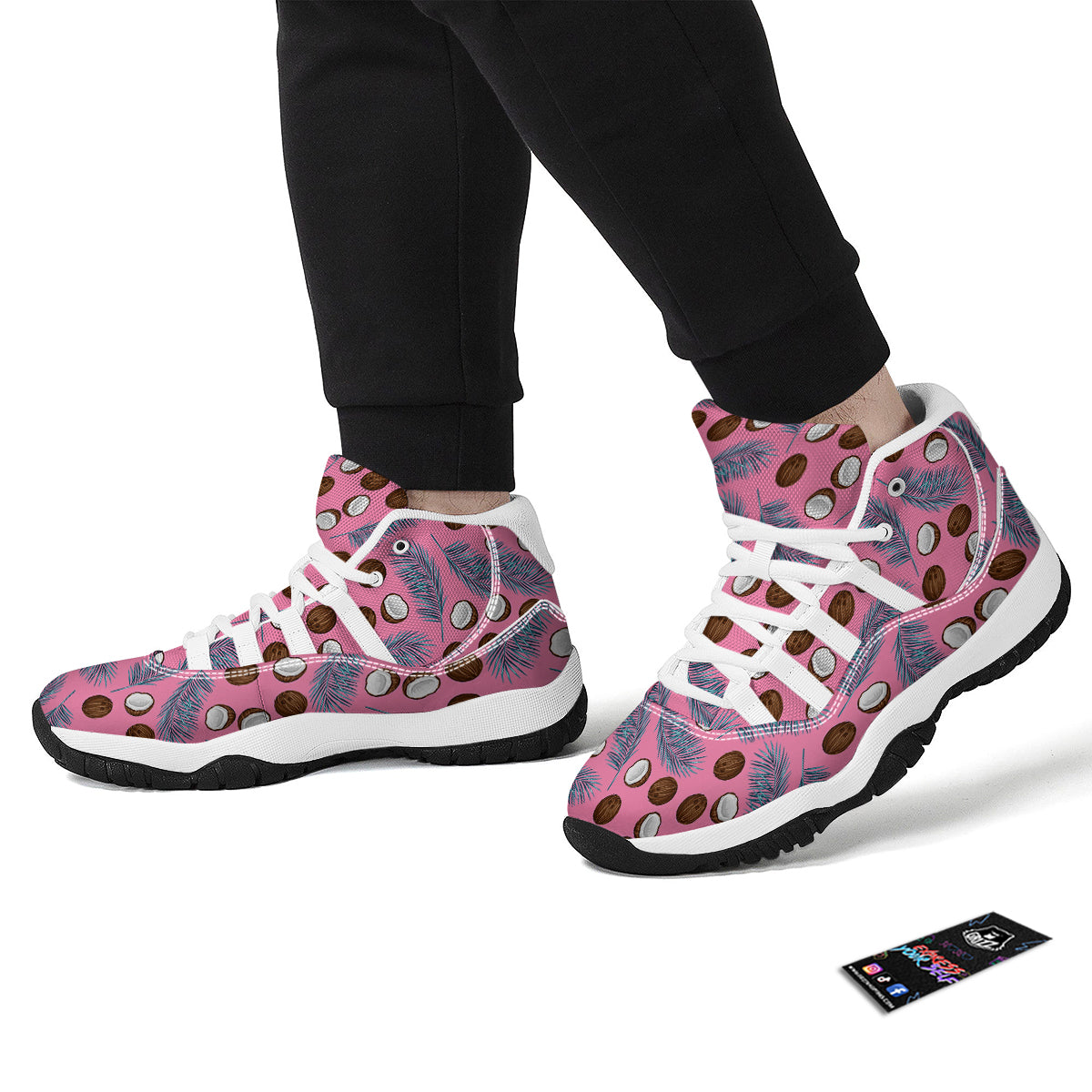 Coconut Pink And Palm Leaf Print Pattern White Bball Shoes-grizzshop