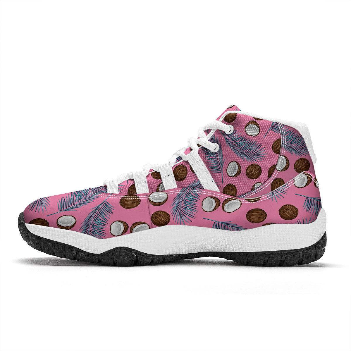 Coconut Pink And Palm Leaf Print Pattern White Bball Shoes-grizzshop