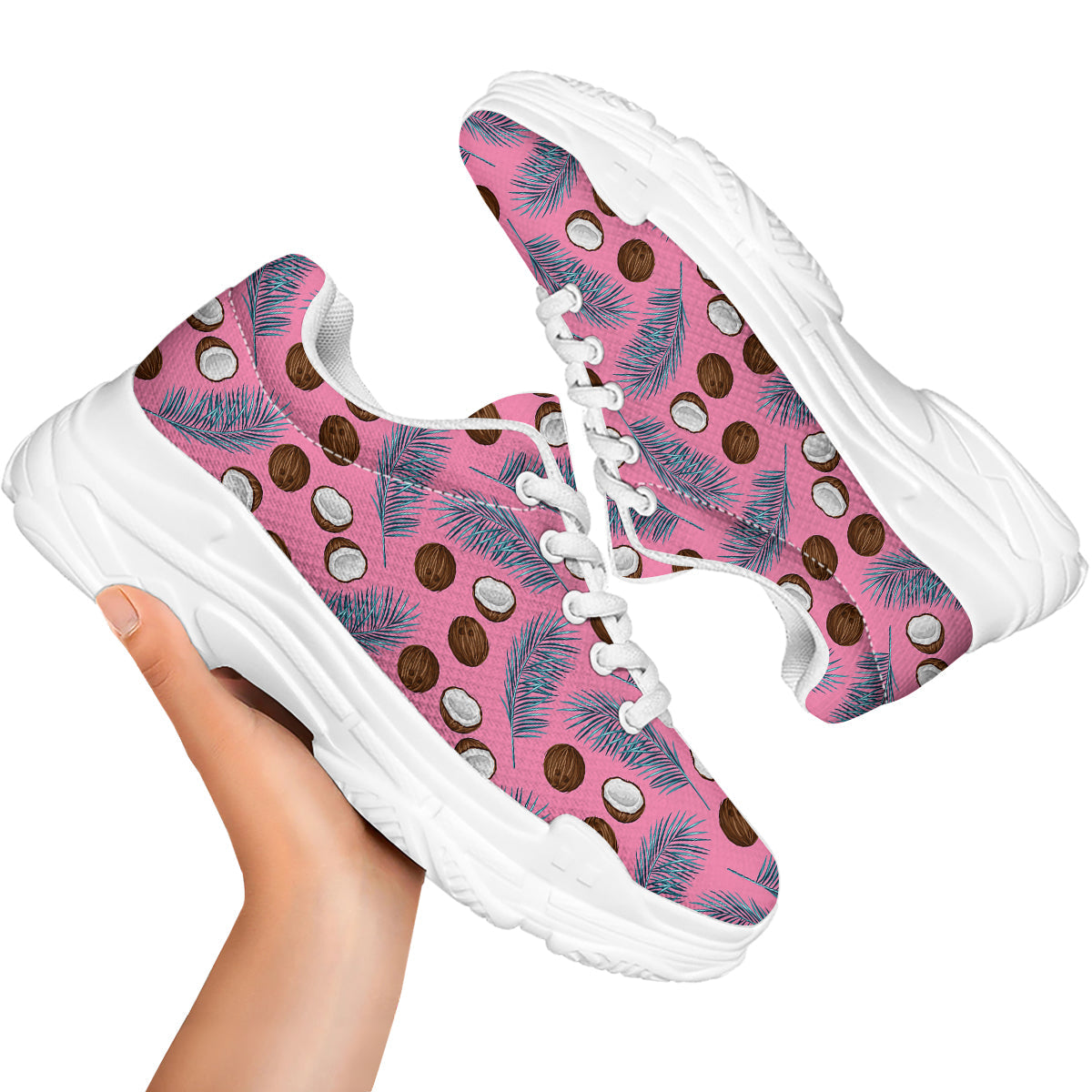 Coconut Pink And Palm Leaf Print Pattern White Chunky Shoes-grizzshop