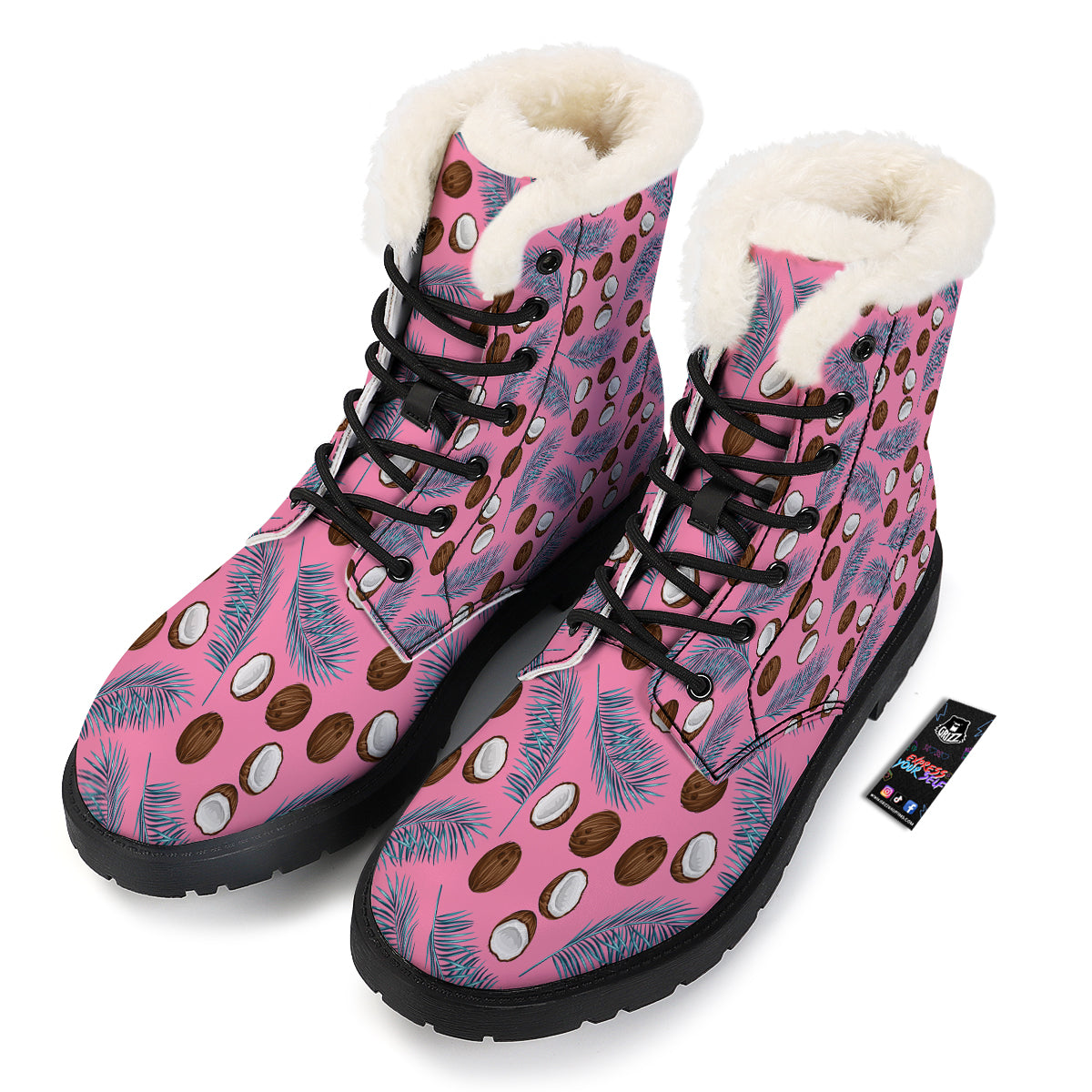 Coconut Pink And Palm Leaf Print Pattern Winter Boots-grizzshop