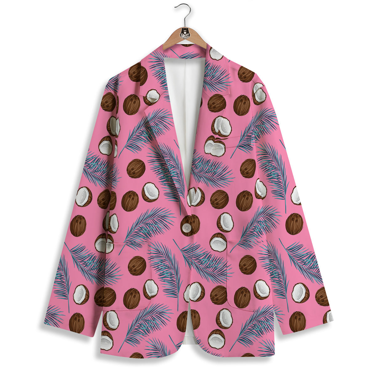 Coconut Pink And Palm Leaf Print Pattern Women's Blazer-grizzshop