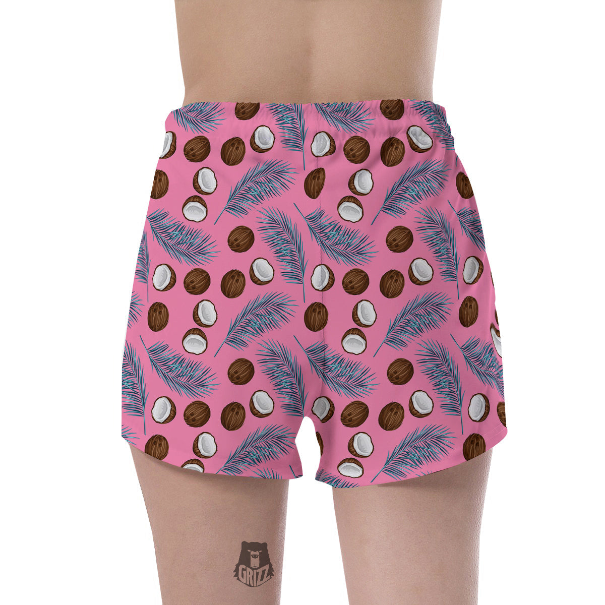 Coconut Pink And Palm Leaf Print Pattern Women's Shorts-grizzshop