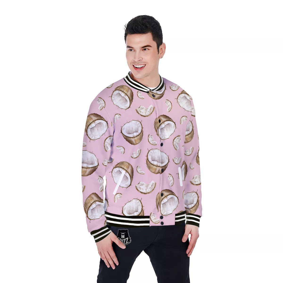 Coconut Pink Print Pattern Baseball Jacket-grizzshop