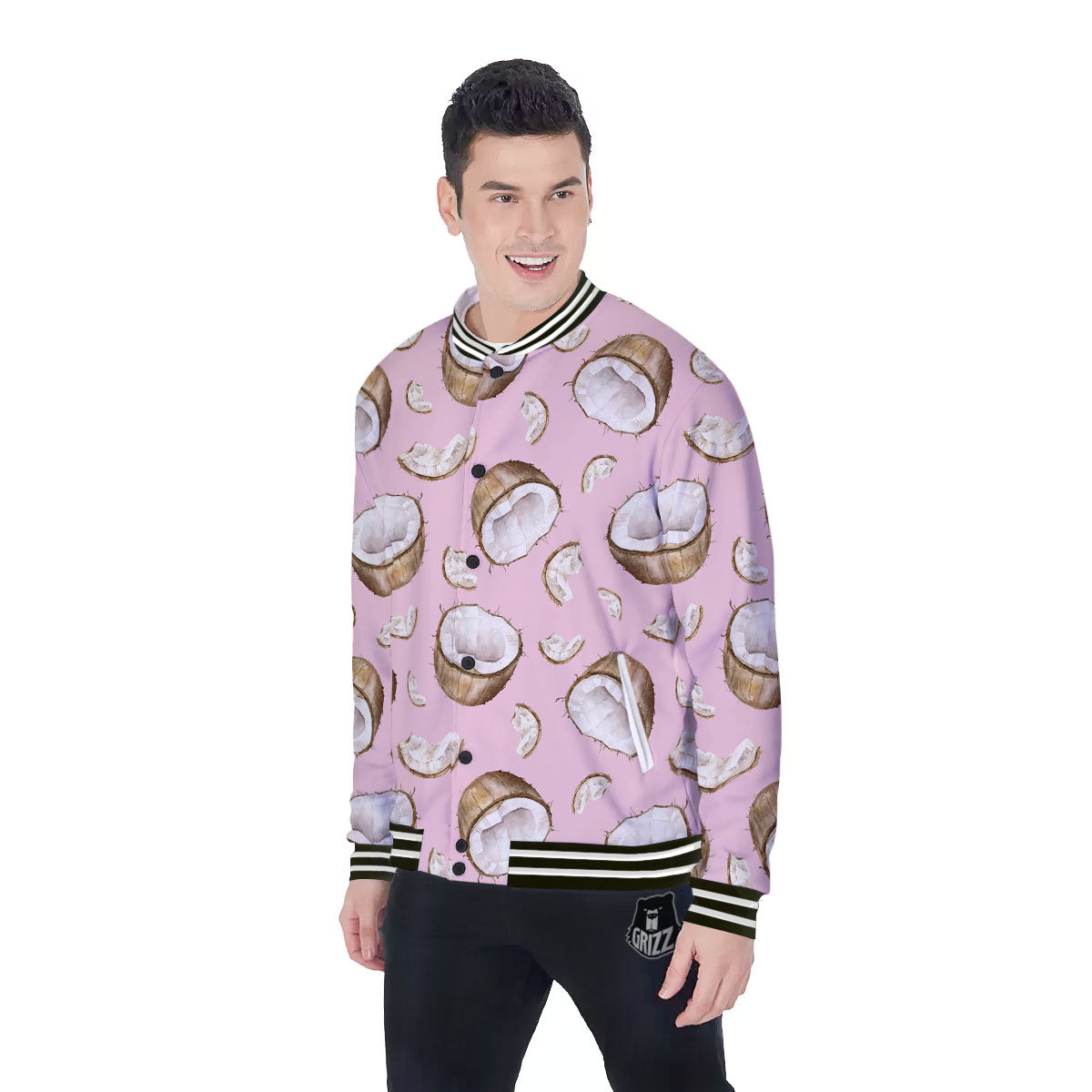 Coconut Pink Print Pattern Baseball Jacket-grizzshop