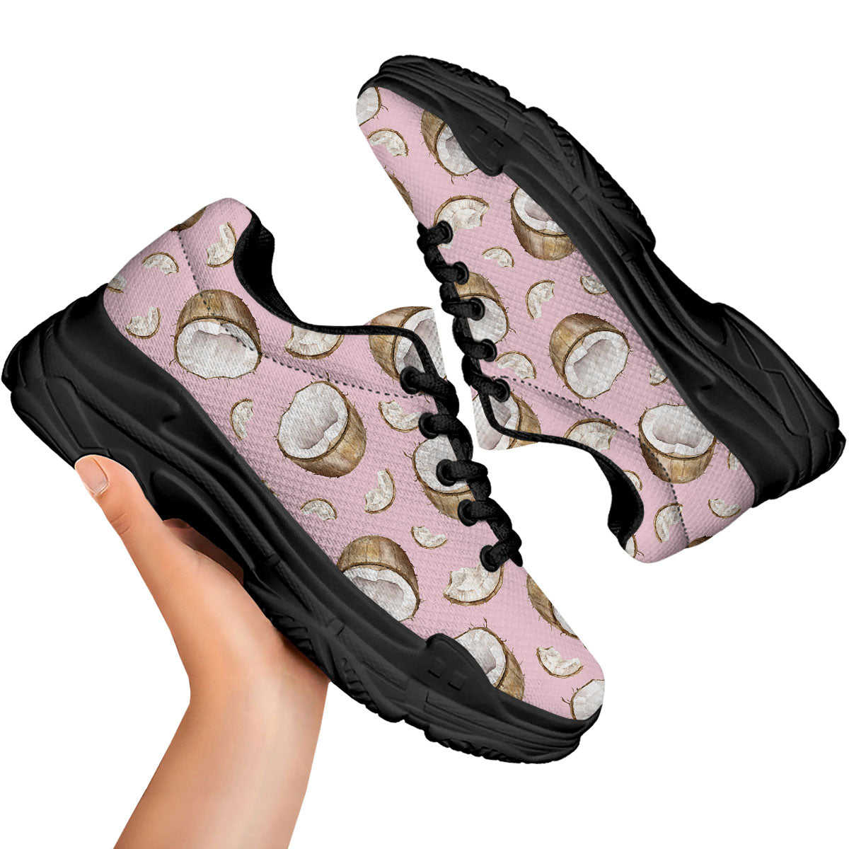 Coconut Pink Print Pattern Black Chunky Shoes-grizzshop