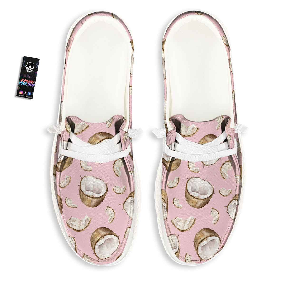 Coconut Pink Print Pattern Black Loafers-grizzshop