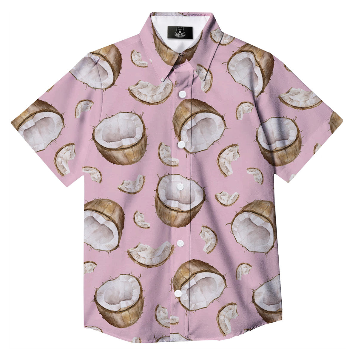 Coconut Pink Print Pattern Button Up Shirt-grizzshop