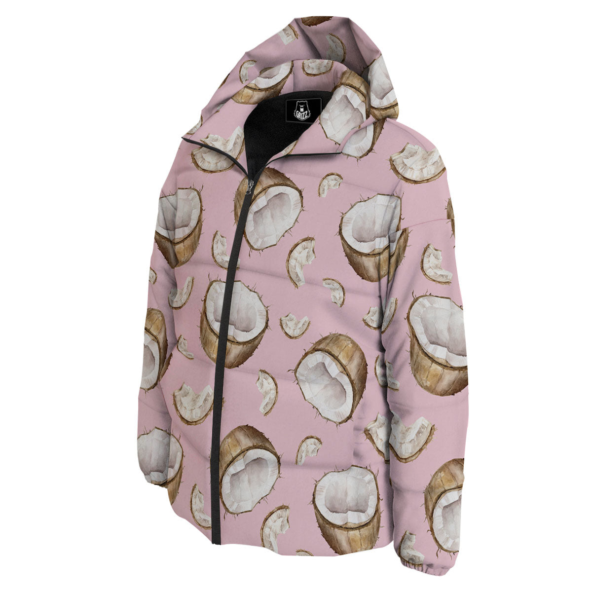Coconut Pink Print Pattern Down Jacket-grizzshop