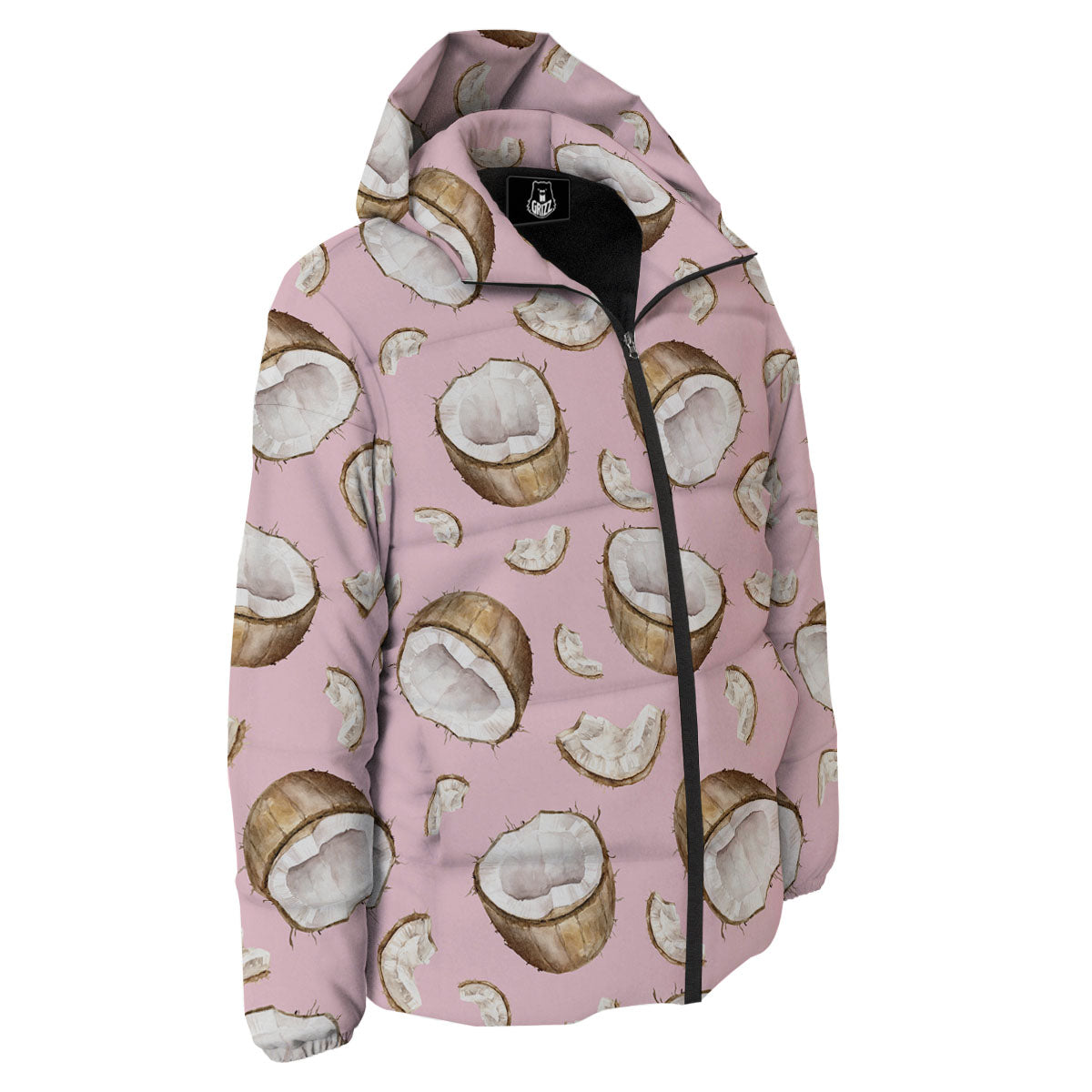 Coconut Pink Print Pattern Down Jacket-grizzshop