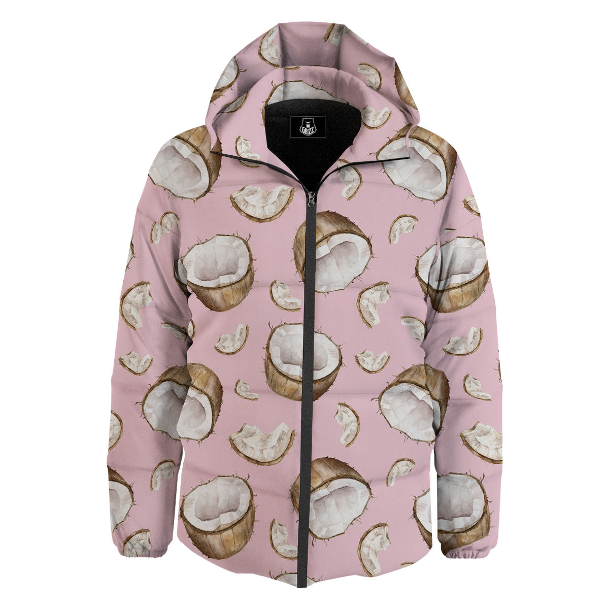 Coconut Pink Print Pattern Down Jacket-grizzshop