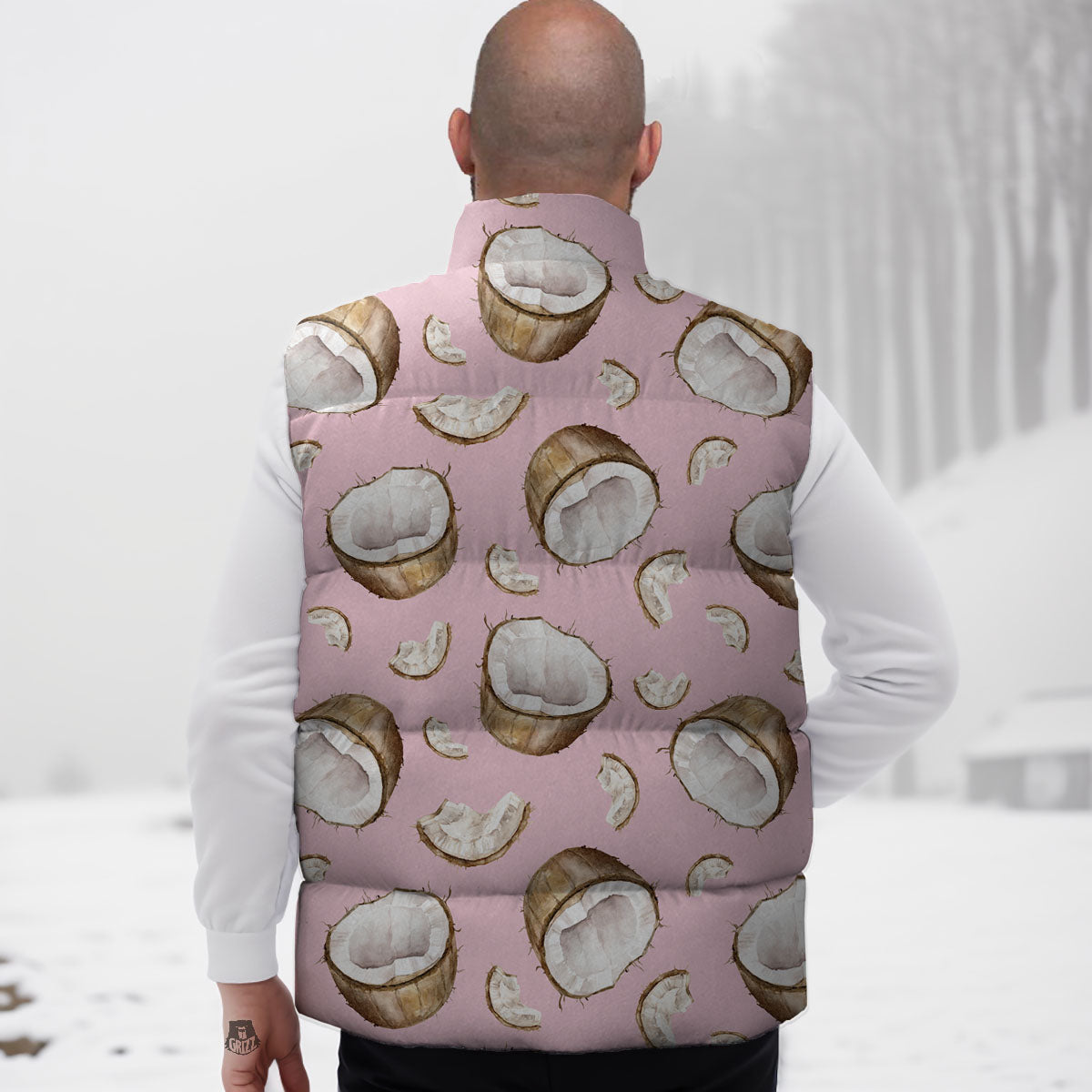 Coconut Pink Print Pattern Down Vest-grizzshop