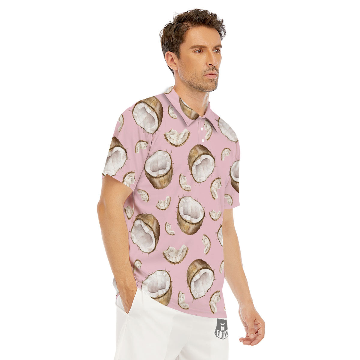 Coconut Pink Print Pattern Men's Golf Shirts-grizzshop