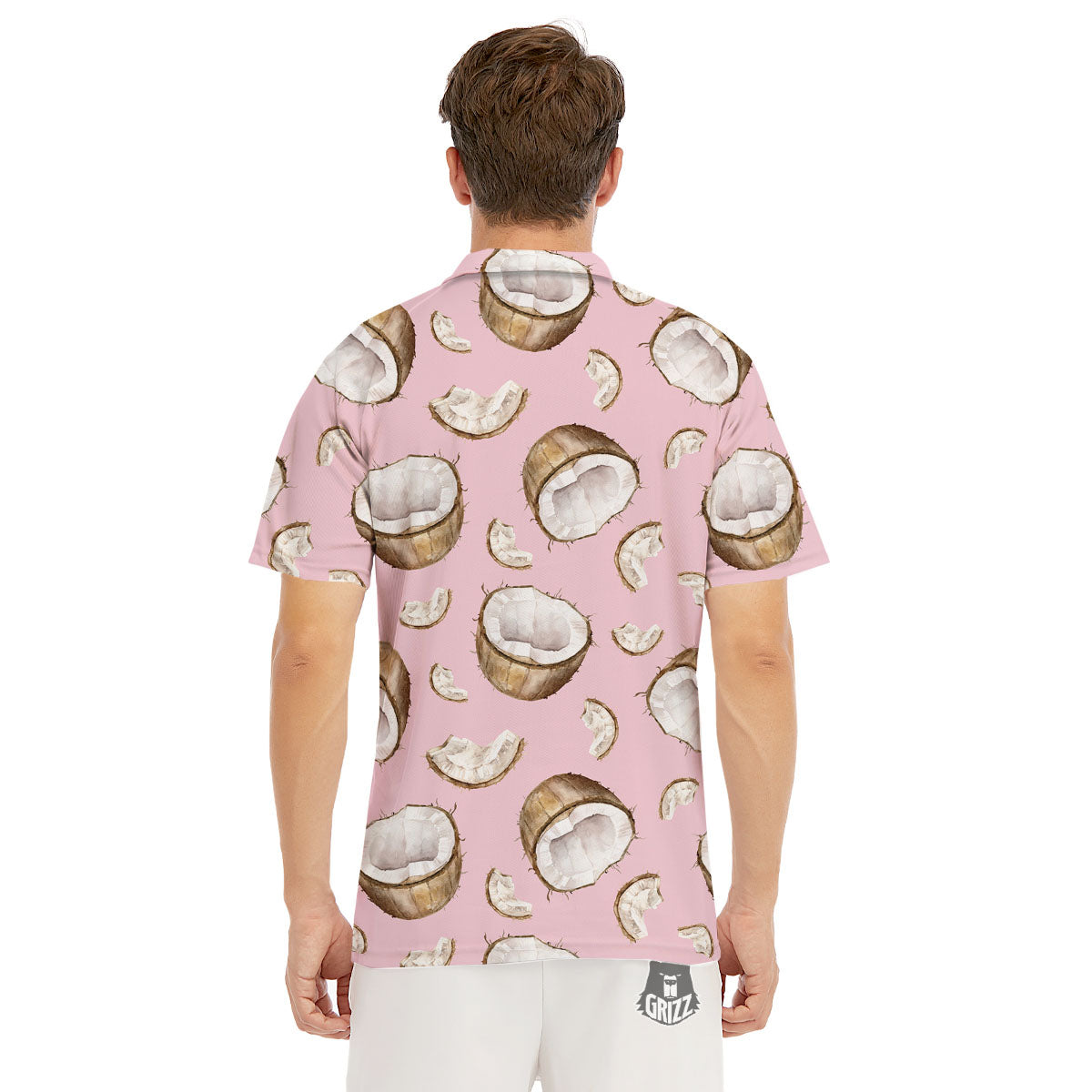 Coconut Pink Print Pattern Men's Golf Shirts-grizzshop