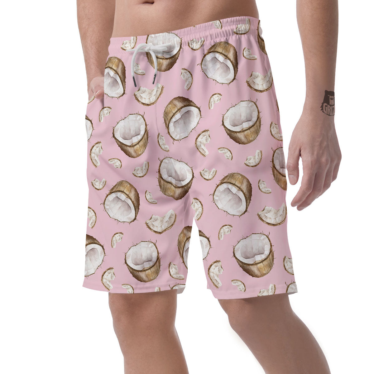 Coconut Pink Print Pattern Men's Shorts-grizzshop
