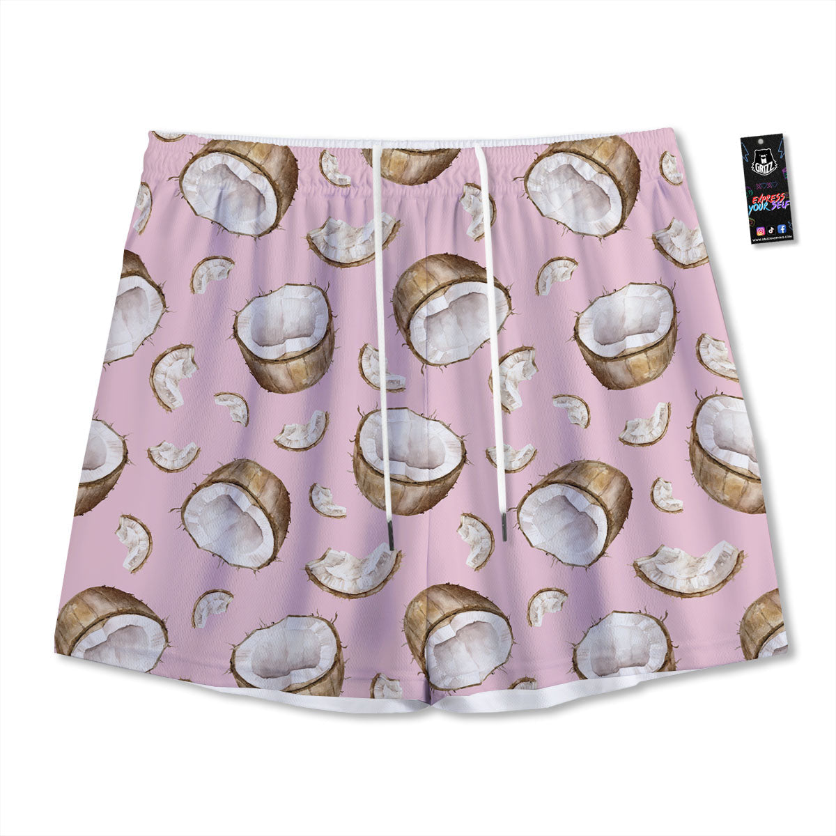 Coconut Pink Print Pattern Mesh Shorts-grizzshop
