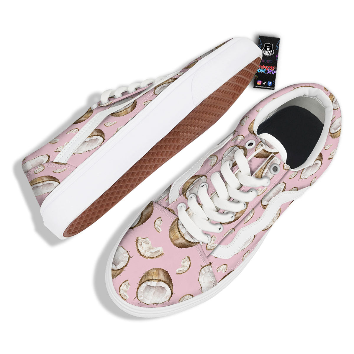 Coconut Pink Print Pattern Skate Shoes-grizzshop