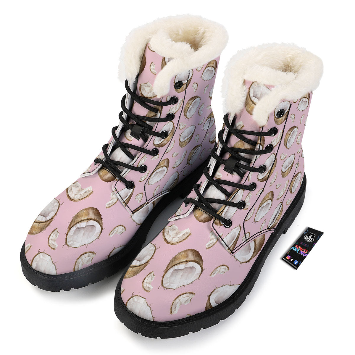 Coconut Pink Print Pattern Winter Boots-grizzshop
