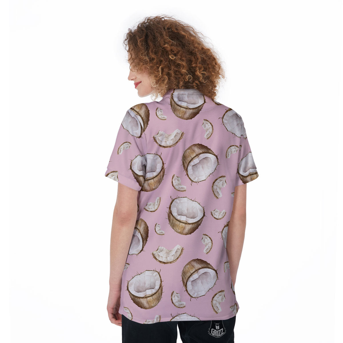Coconut Pink Print Pattern Women's Golf Shirts-grizzshop
