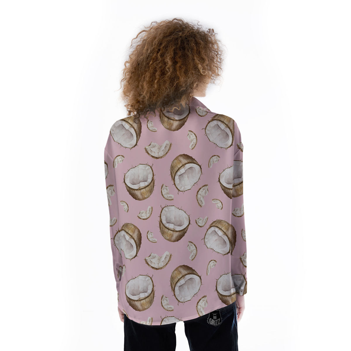 Coconut Pink Print Pattern Women's Long Sleeve Shirts-grizzshop