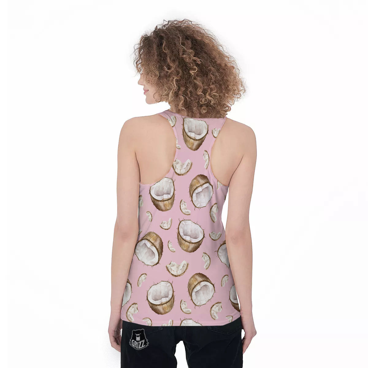 Coconut Pink Print Pattern Women's Racerback Tank Top-grizzshop