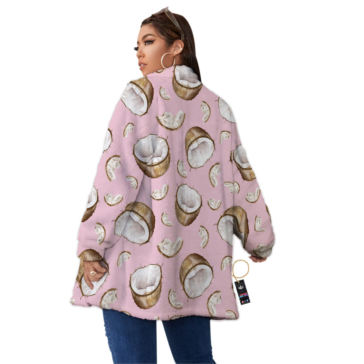 Coconut Pink Print Pattern Women's Sherpa Jacket-grizzshop