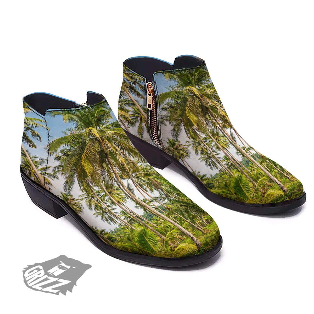 Coconut Tree Print Ankle Boots-grizzshop