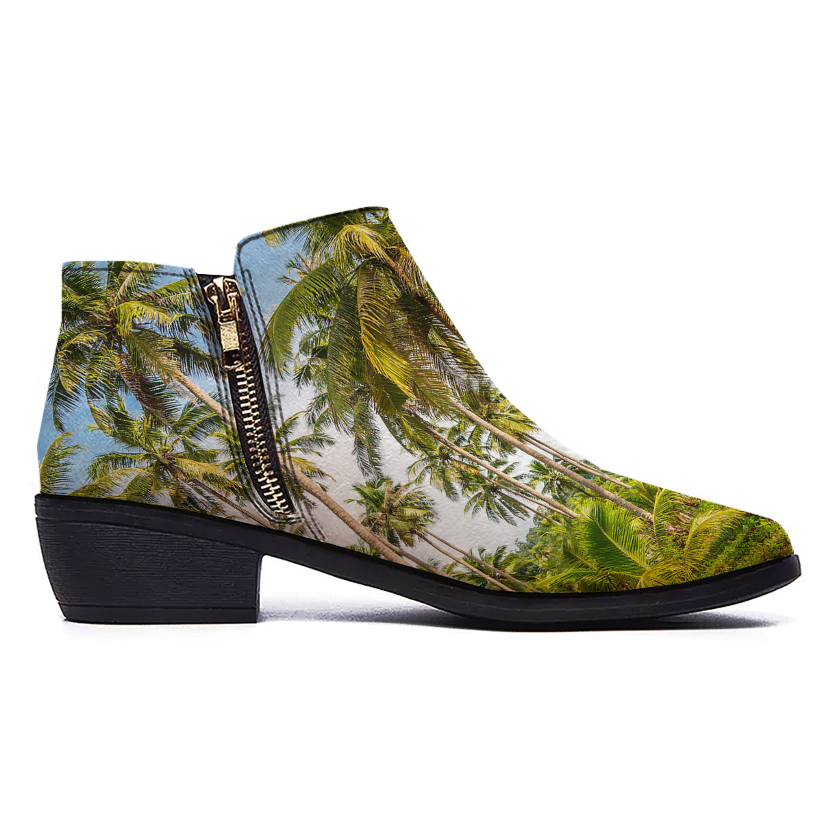 Coconut Tree Print Ankle Boots-grizzshop